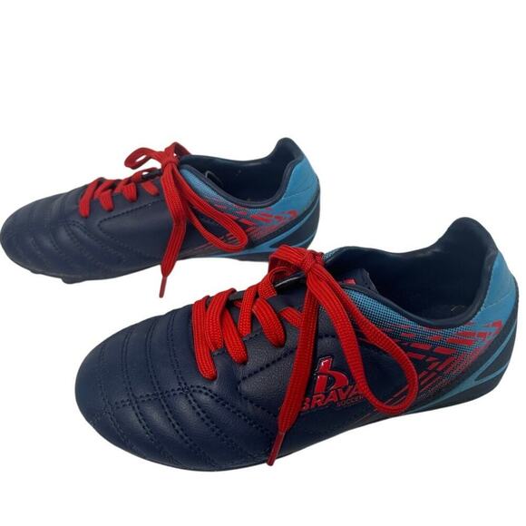Brava Boys Size 1.5 Navy Blue Red Lace-Up Indoor Soccer Football Athletic Cleats - Picture 2 of 6